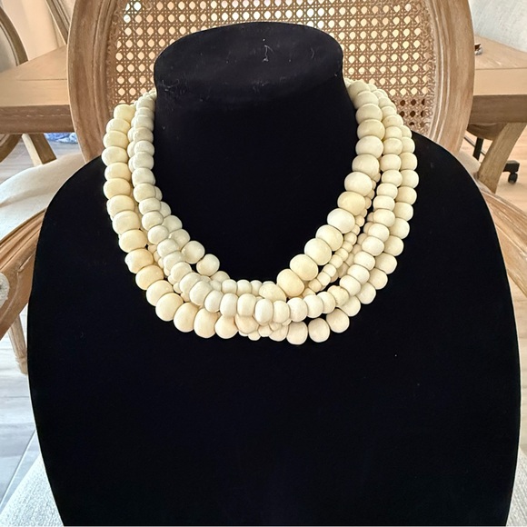Cream Beaded Chunky Statement Multi-Strand Necklace - Picture 2 of 4